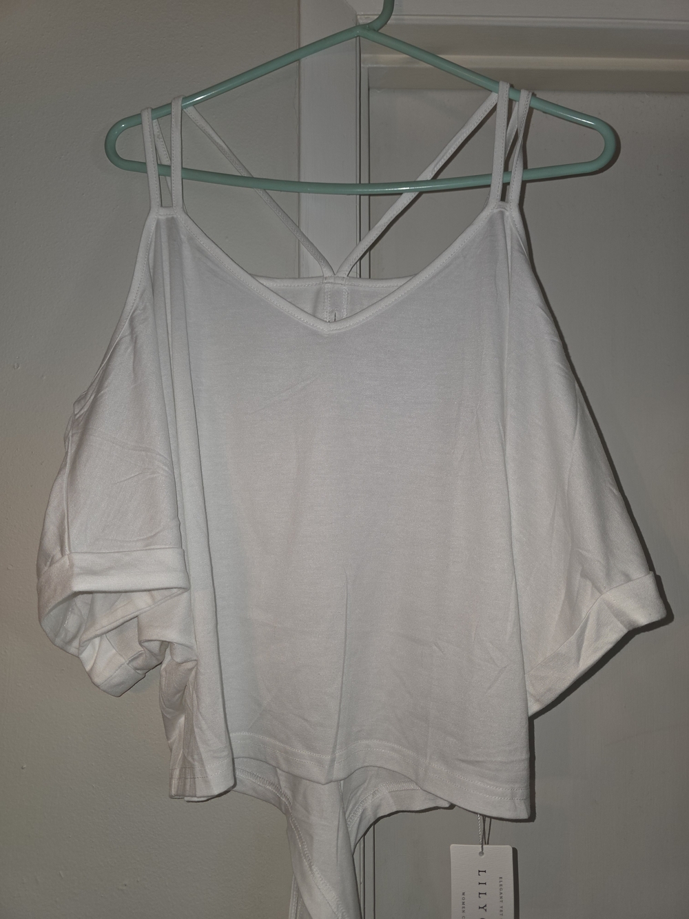 White Cold-Shoulder Double-Strap Crop Top